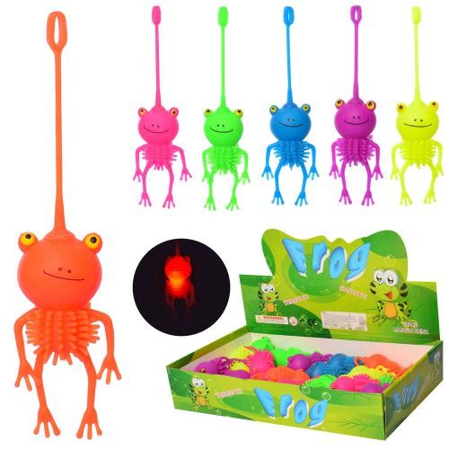 Е-їжак MS 2409 (144шт) антистрес,жаба 6см,світ,довга ручка,бат(табл),24шт(6цв)в дисплеї,35-7-19см (шт.)