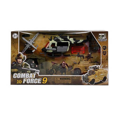 Набор с транспортом C3109-23 (9шт) военн.машина20см,вертолет32см,мотоцикл,палатка, в кор,60-33-12см (шт.)