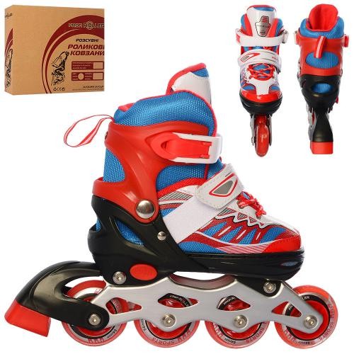 Ролики A 4122-S-R(31-34) (1шт) раздв, шнур+бакля, ал.рама, колПУ64мм, 1св,червон,кор,35-27,5-10,5см (шт.)