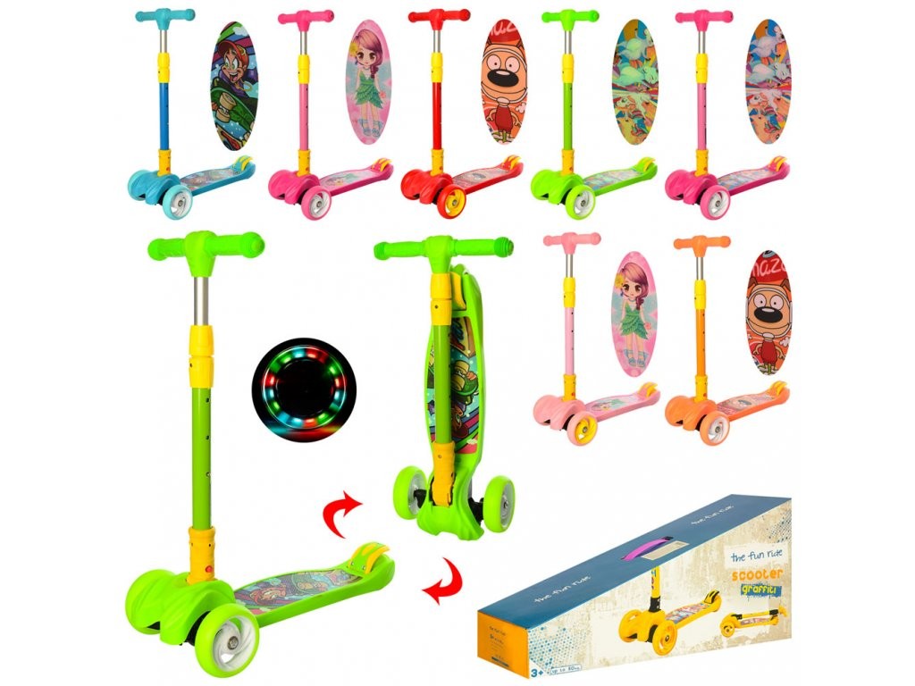 Самокат JR 3-060-11-GR (1шт) MAXI,кол3штПУ,2пер120мм,задн80мм,св,кермо67-79см,скл,цв.кермо,малюнок,з (шт.)