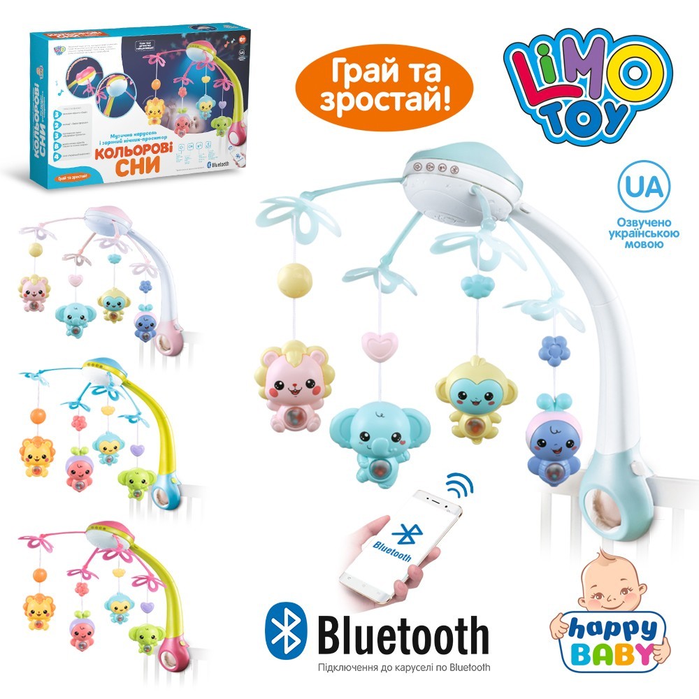 Карусель HB 0007 ABCD (12шт) на ліжечко, р/к, підвіс4шт,муз-укр,св,bluetooth,4кол,бат,кор,61-39-10см (шт.)