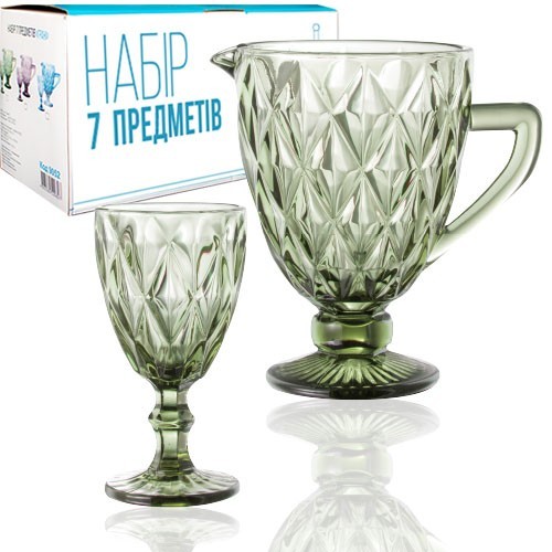 9052 Набір 7 ел. (1 глечик-1,1л, 6 келихів-320мл) Грані смарагд 9052 (шт.)