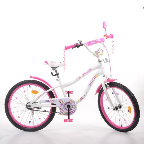 Велосипед детский PROF1 20д. Y20244 (1шт) Unicorn,SKD45,бело-малиновый,звонок,фонарь,подножка (шт.)