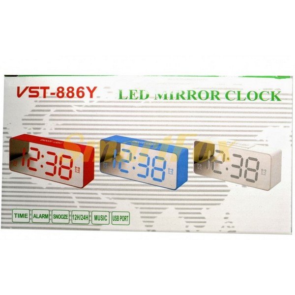 Настільний годинник від мережі та від бат. із дзеркальним дисплеєм 6.5 дюймів VST-886Y-1 (шт.)