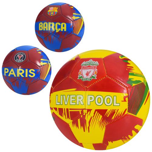М'яч футбольний EV-3360 (30шт) розмір 5, ПВХ 1,8мм, 280-300г, 3 кольори, 3 види (клуби), у кульку (шт.)