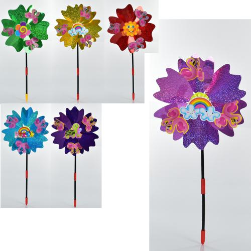 Ветрячок MR 0995 (120шт) диам.24см, цветок, на палочке37см, фольга, 6цветов,в кульке, 24-24-4см (шт.)