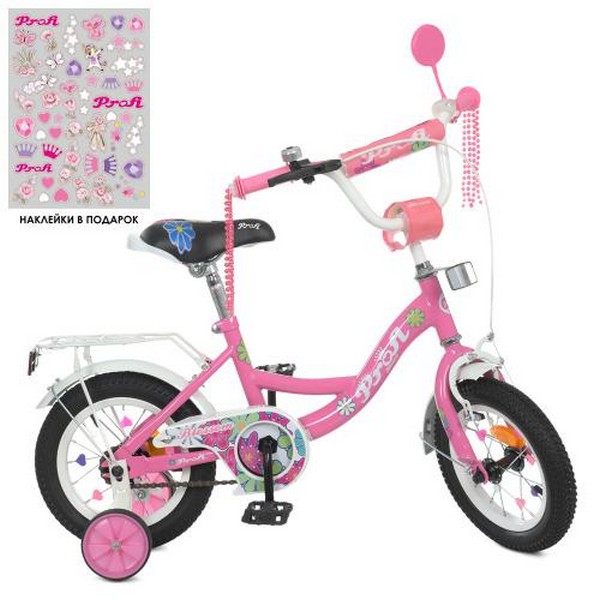 Велосипед дитячий PROF1 12д. Y12301N (1шт) Blossom, SKD45, рожевий, зв, дод. (шт.)
