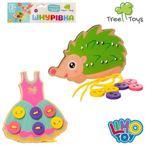 Дерев'яна іграшка Шнурівка MD 2658 (100шт) 15,5см, 2види(плаття/їжачок), у кульку,15-17-1см (шт.)