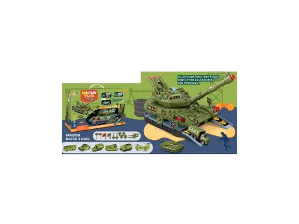 Набір з транспортом HS8010A (9шт) танк-гараж, 38см, військова техніка, звук, світло, бат, в коробці (шт.)