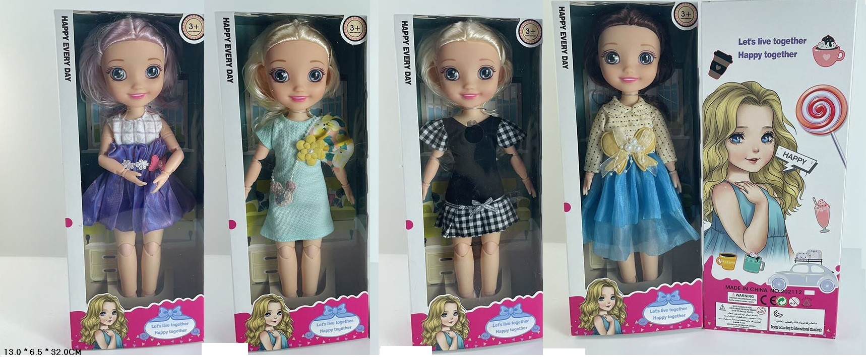 Лялька муз. арт. 202112A4/A5/A6/B2 (48 шт/2) 4 види, на шарнірах, короб.13*6,5*32 см (шт.)