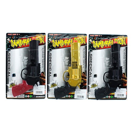 Револьвер 232-1-2-4 (144шт) 26см, тріскачка, 3 кольори, на листі, 28,5-17-4см (шт.)