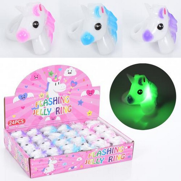 Каблучка LR-6 (480шт) 4,5см, єдиноріг, світло, на бат-ці (табл), 3 кольори, 24шт.в дисплеї, 27-18-5с (шт.)