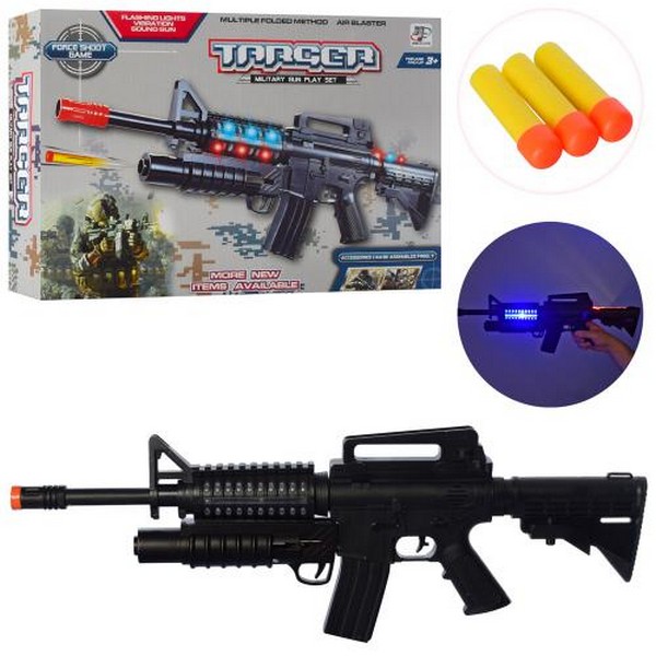 Автомат 2123C (30шт) 58см, звук, світло, тріскачка, м'які кулі 3шт, бат, в кор-ці, 35-23,5-5см (шт.)