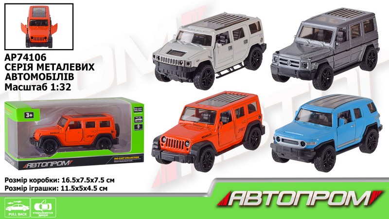 Машина мет. АВТОПРОМ арт. AP74106 (48шт) 1:32,4 види мікс,відкр.двері,короб.16,5*7,5*7,5см (шт.)