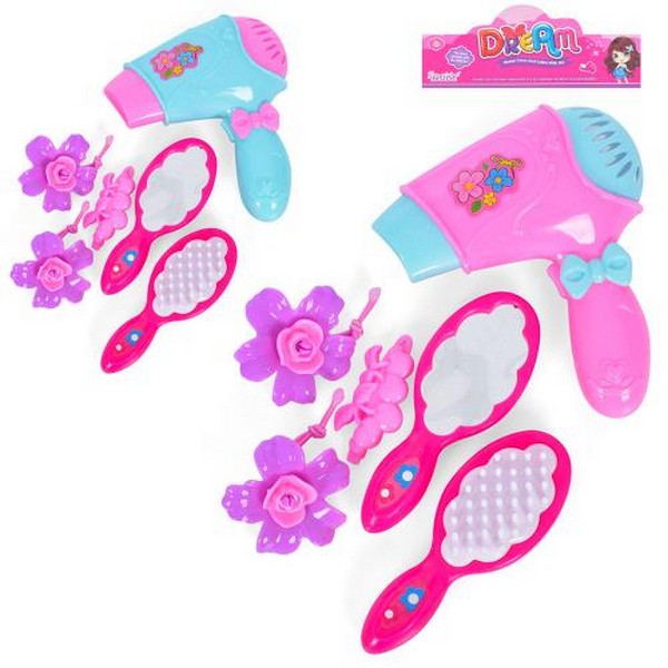 Набір аксесуарів 2023-A72 (180шт) фен, гребінець, дзеркало, резиночки, 2 кольори, в пакеті,15,5-20-4 (шт.)