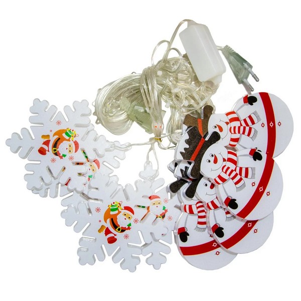 Xmas Гірлянда Штора Фігурки 3D сніговика та сніжинки 3m*70cm 95L Білий W (40) 8185 (шт.)