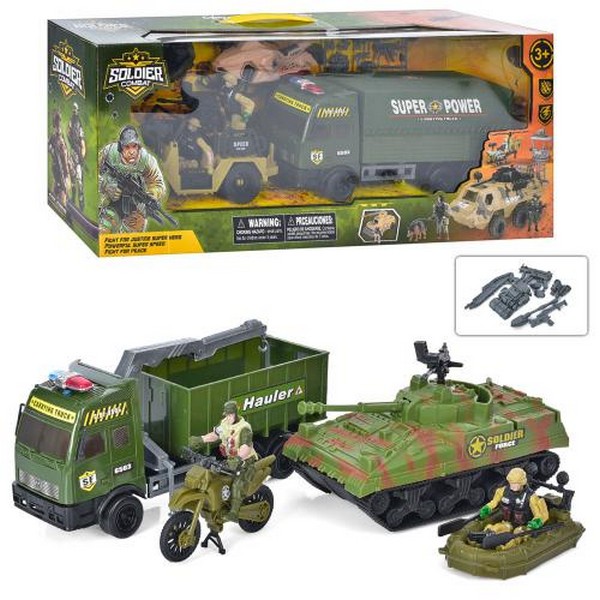 Набір з транспортом ABC11-122-123 (12шт) військова техніка, солдат, зброя, 2види, в кор-ці, 57,5-23- (шт.)