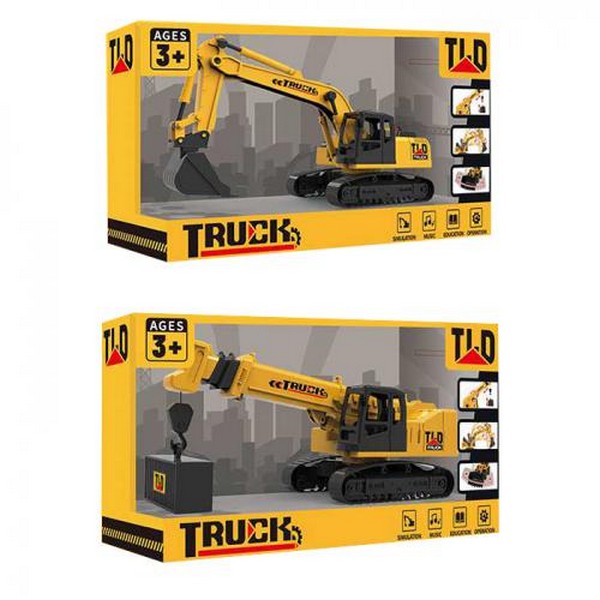 Будтехнiка 584-1-2 (24шт) 32см, звук, рухливі деталі, 2 види (екскаватор, кран), на бат(табл), в кор (шт.)