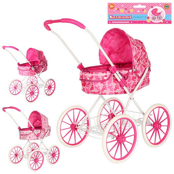 Коляска 8826BN (12шт) для ляльки, класика, метал, корз, 3 види, в кульку, 40-70-15см (шт.)