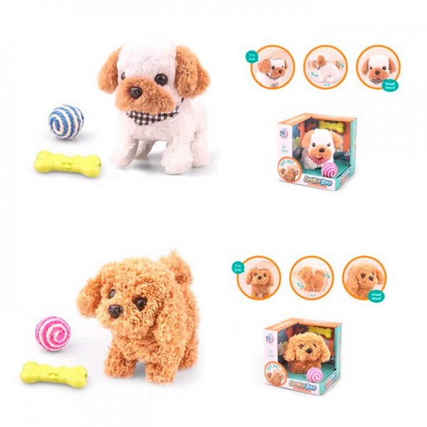 Собака 7S-1-10 (30шт) 17см, плюш, ходить, звук, м'яч 4,5см, кістка, 2 види(мікс кольорів), на бат-ці (шт.)