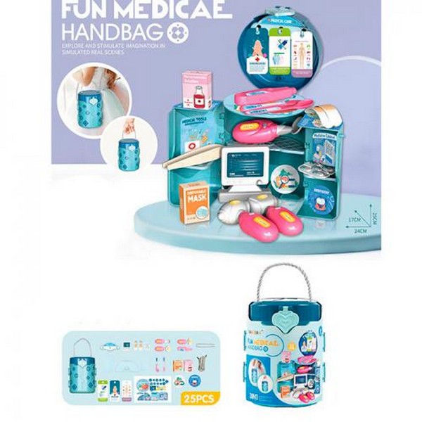 Набiр лiкаря 9123 (54шт) 3в1, стіл, медичні інструменти, сумка-колба, 25предм, в карт.обгортці (шт.)