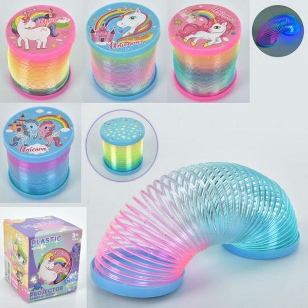 Пружинка QX16-QX25 (360шт) проектор, світло, 2 види, 4 кольори, на бат-ці (табл), в кор-ці, 6-6-7см (шт.)