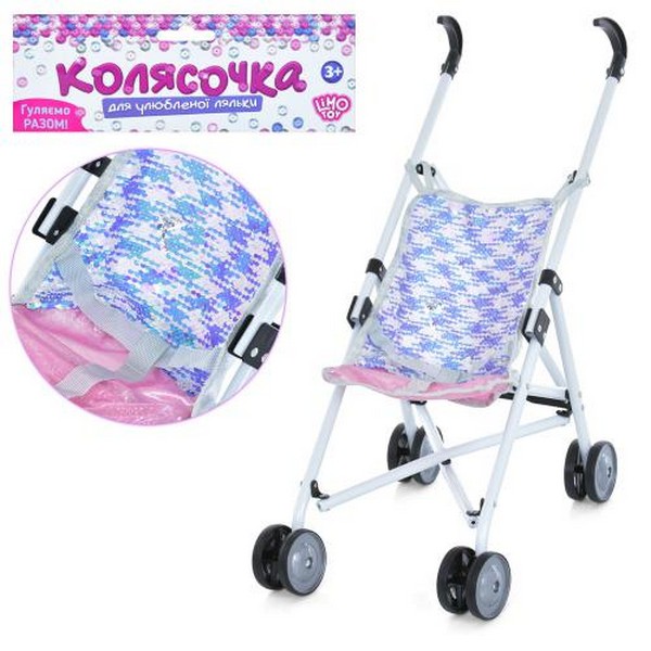 Коляска M 5089 UA (36шт) для ляльки, прогулянкова, 47-25-в50см, паєтки, у пакеті, 14-66-7см (шт.)