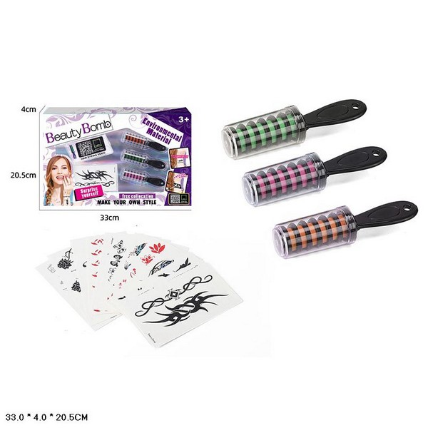 Стиліст набір арт. 666-20 (48шт/2) крейда для волосся, набір наліпок для тату короб. 33*4*20,5см (шт.)