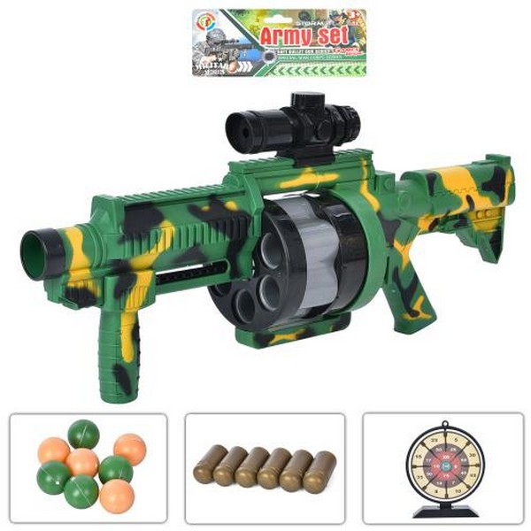 Автомат PT017-2 (30шт) 43см,мішень, пластикові снаряди 8шт, кульки 10шт, в кульку 52-18-9см (шт.)