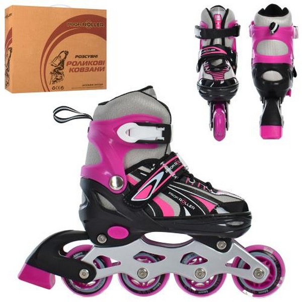 Ролики A 4146-S-P (31-34) (1шт) роздв, шнур + бакля, ал.рама,колПУ64мм-1св,рожевий,кор.34,5-27-10,5с (шт.)