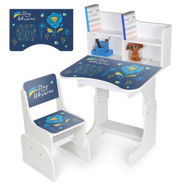 Парта N 2071-4-1 (1шт) зі стільчиком, 69*45см, регул.висота 67см/75см, Україна, англ.абетка, білий (шт.)