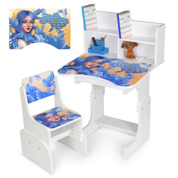 Парта N 2071-5-1 (1шт) зі стільчиком, 69*45см, регул.висота 67см/75см, україночка, укр.абетка, білий (шт.)