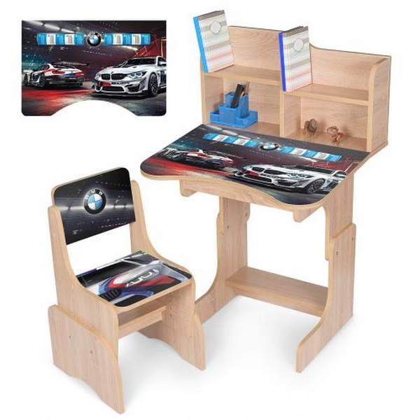 Парта N 2071-7-3 (1шт) зі стільчиком, 69*45см, регул.висота 67см/75см, BMW, таблиця множення, дуб со (шт.)