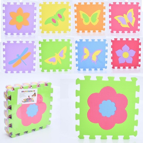 Килимок Мозаїка MR 1285 (12шт) EVA, квіти+метелики, 9дет, (9мм, 30-30см), пазли, в пакеті, 30-30-8см (шт.)