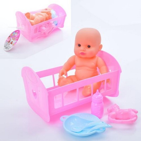 Пупс LE1066-23C (72шт) 22см, ліжко 21см, посуд, іграшка, в сітці, 26-15-13см (шт.)