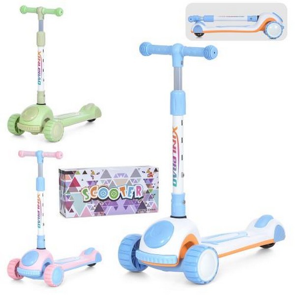 Самокат JR 3-122 (6шт) Maxi-big, метал+пл,  3 колеса ПУ,2 пер 112мм світло, задн-75мм,світло, підніж (шт.)