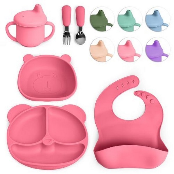 Посуд дитячий силікон "Ведмедик" 6пр/наб (виделка, ложка, поїлка, слинявчик, тарілки 2шт) MA-4905 (2 (шт.)
