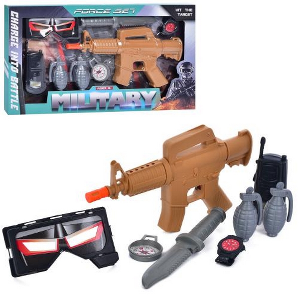 Набір зі зброєю 2312 (48шт) трещітка, автомат 29см, ніж, рація, окуляри, годинник, в кор-ці, 50-29-3 (шт.)