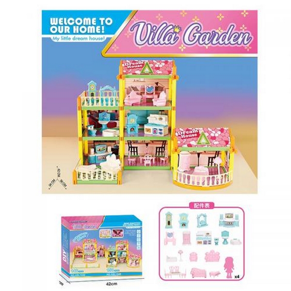 Будиночок ABL1046 (15шт) 34-56-в42см, меблі, лялька 9см 4шт, 154дет, в кор-ці, 42,5-32,5-8см (шт.)