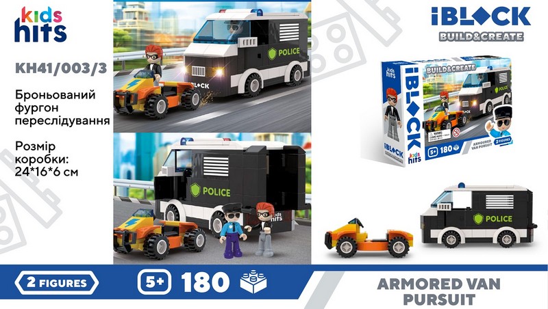 Конструктор Kids hits IBLOCK JUNIOR арт. KH41/003/3 (36шт/2)  180 дет.,Armoured Vehicle In Pursuit к (шт.)