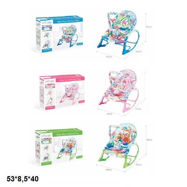 Дитячий шезлонг-гойдалка 555-36A/36B/36C 0-18кг вібрац.муз.світ.3в.кор.53*8,5*40 /6/ (шт.)