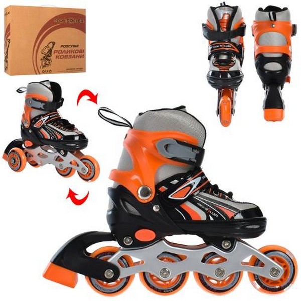 Ролики A 4146-XS-OR (27-30) (1шт) роздв, шнур + бакля, ал.рама,колПУ64мм-1св,комбо,помаранчевий,кор. (шт.)