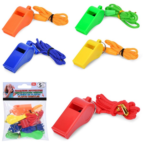 Свисток MS 4418 (96шт) 5шт в наборі, 5см, шнурок, мікс кольорів, у пакеті, 10-13-3см (шт.)