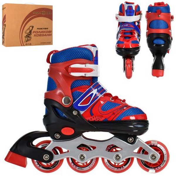 Ролики A 4145-S-R (31-34) (1шт) розсув,шнур+бакля,ал.рама,колПУ64мм-1світло,ст18,5см,червон.,кор.34- (шт.)