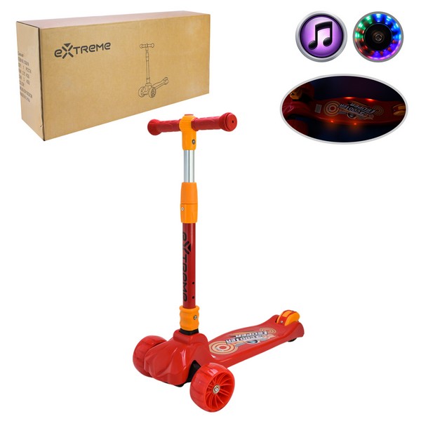 Самокат дитячий 3-х коліс арт. SC814  (1шт)  ЧЕРВОНИЙ,3 колеса,PU світло, заднє пластик,складний кор (шт.)