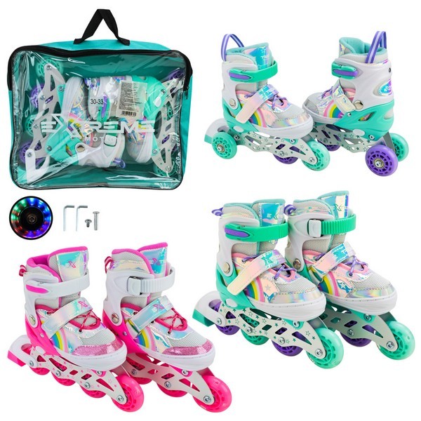 Роликові ковзани арт. RL25430 (6шт)  розмір S (30-33) колеса PU 1 світло 2 кольори, у сумці 38*7*31 (шт.)
