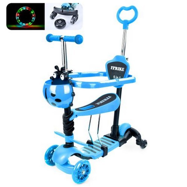 Самокат JR 3-101-BL (1шт) MAXI, 5в1(біговел),сталь+пласт,3кол,2 пер.ПУ116мм,світ,заднє 100мм, доп. к (шт.)