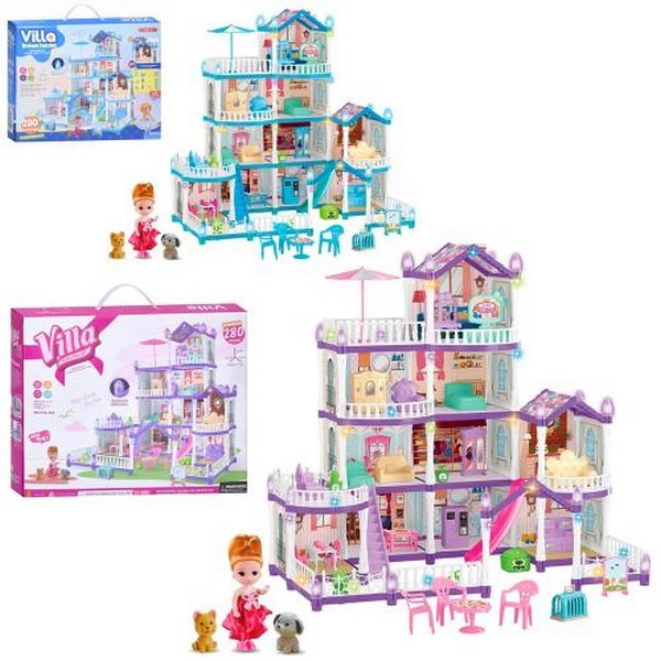 Будиночок 556-49A-78A (16шт) 58-42,3-в66см, 4 поверхи, світло, меблі, лялька 11см, тварини, 2 види, (шт.)