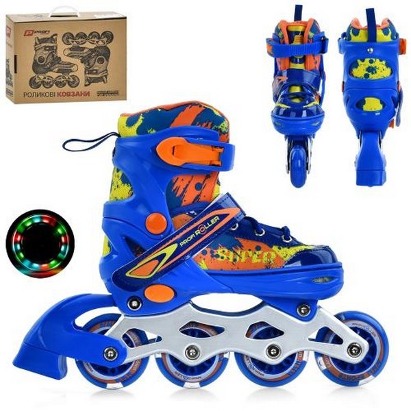 Ролики A4149-S-BL (31-34) (1шт) розсувні, шнурівка+бакля,алюм.рама, колесаПУ64мм світло, устілка 19с (шт.)