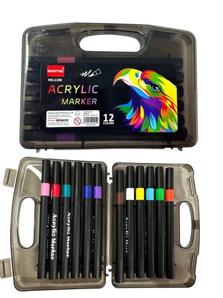 Маркер / фломастер акрилові 12шт в чорн. пл. боксі з ручкою №1106 (120) (шт.)